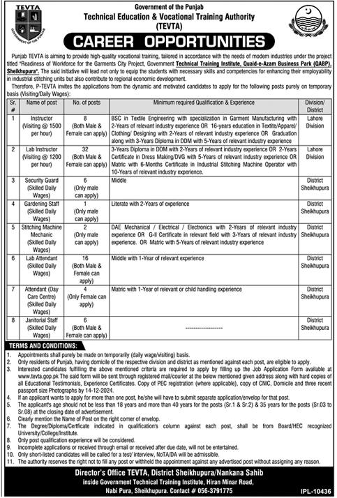 The Latest TEVTA Punjab Vacancies 2024