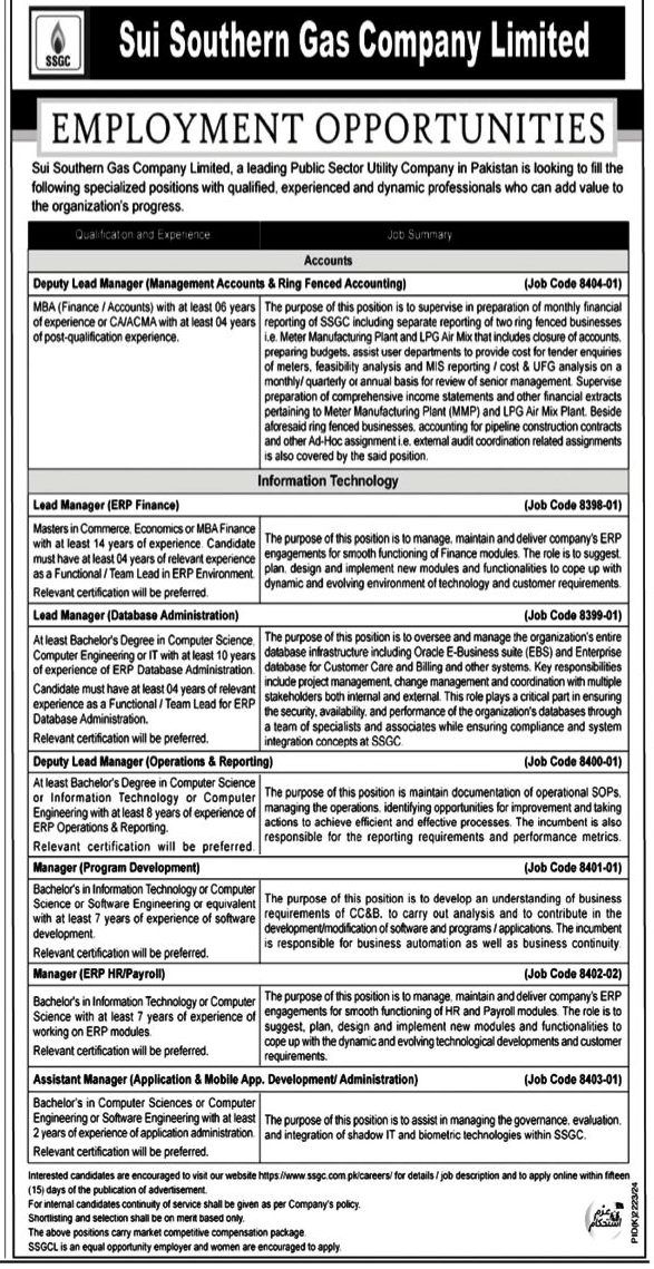 Sui Southern Gas Company Limited Jobs 2025 