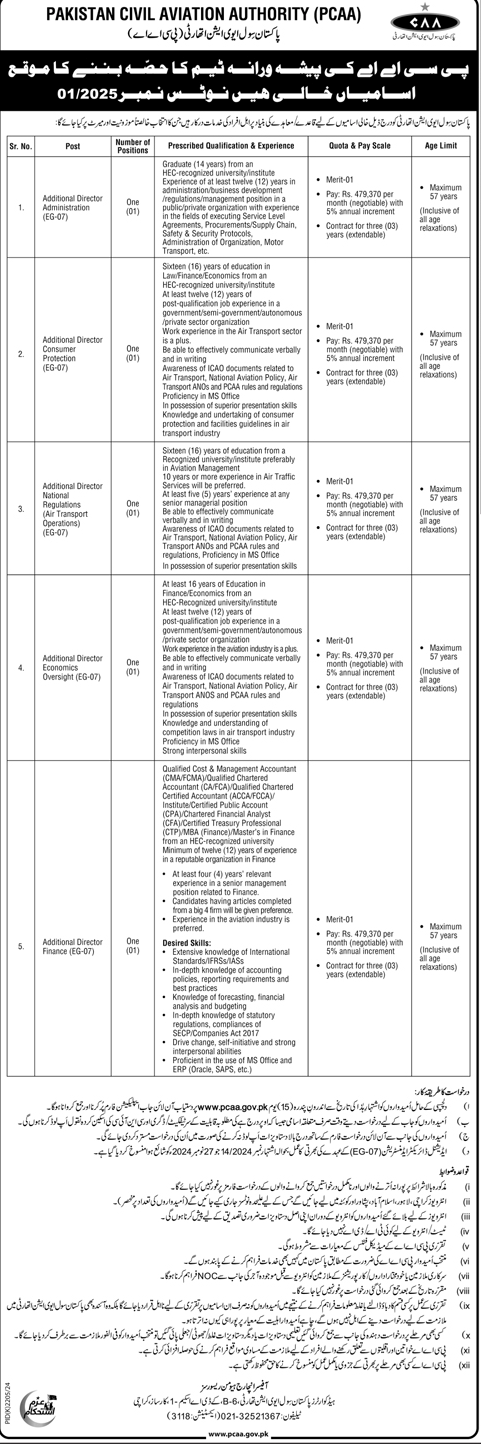 The Latest PCAA EG-07 Vacancies 2025