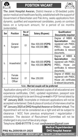 The Latest The Joint Hospital Awaran Jobs 2025