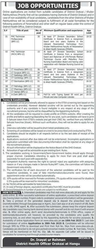 Paramedical and Other Staff Vacancies on Regular Basis KPK 2025